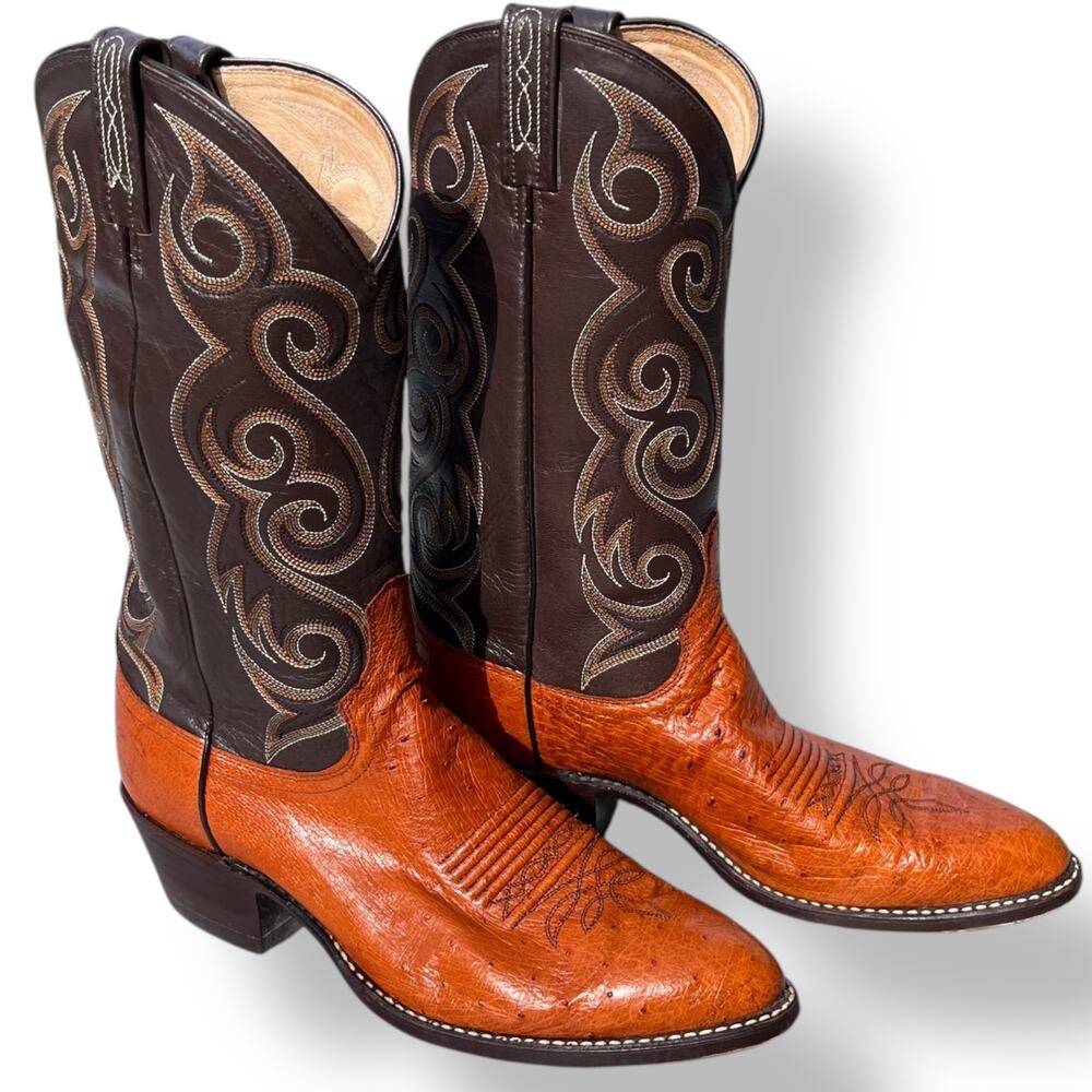 Dan Post Full Quill Ostrich Boots Cognac Brown Western Mens 10D Exotic